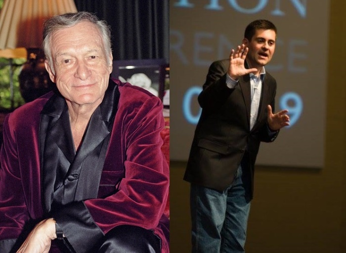 Hugh Hefner (L), the late Playboy magazine founder, and Russell Moore, president of the the Southern Baptist Convention's Ethics & Religious Liberty Commission.
