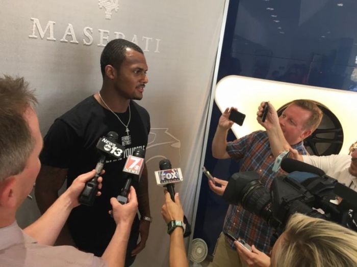 Deshaun Watson, 22, rookie quarterback for the Houston Texans answers questions from the media.