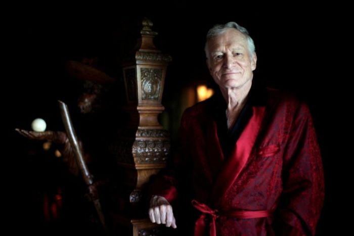 Playboy magazine founder Hugh Hefner poses for a portrait at his Playboy mansion in Los Angeles, California, July 27, 2010.