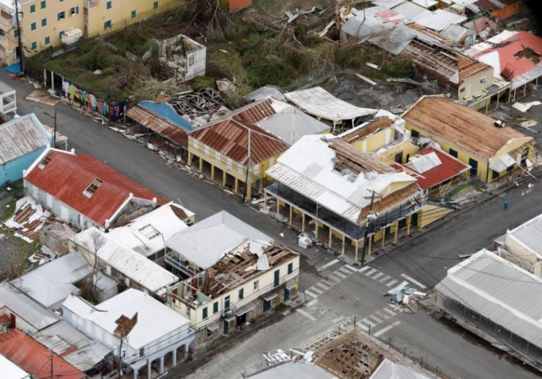 Damaged buildings and strewn debris in St. Croix.