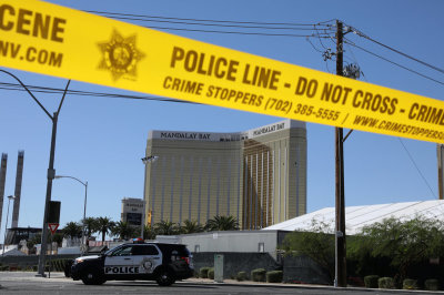 The site of the Route 91 music festival mass shooting is seen outside the Mandalay Bay Resort and Casino in Las Vegas, Nevada, U.S. October 2, 2017.