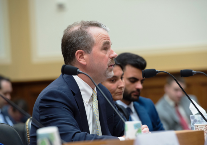 Stephen Rasche, the director of internationally displaced persons assistance for the Chaldean Catholic Archdiocese of Erbil, testifies before a House Foreign Affairs subcommittee hearing on the genocide of religious minorities in Iraq on Capitol Hill in Washington, D.C. on October 3, 2017.