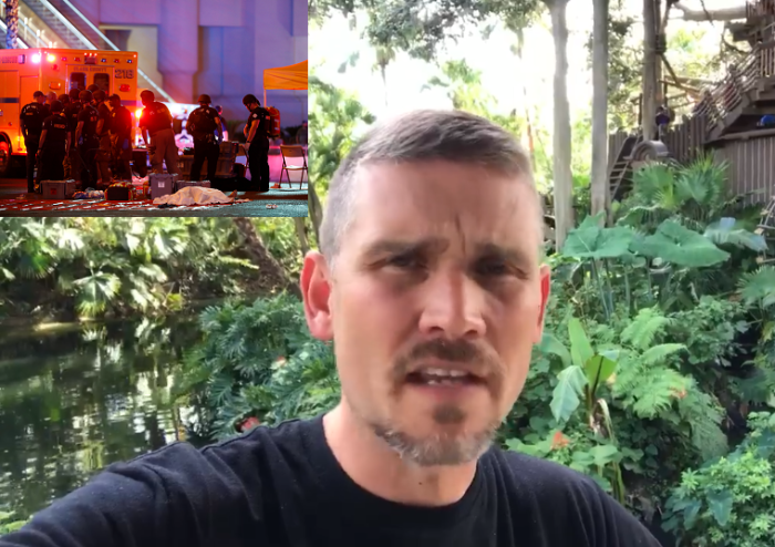 Lead pastor of Global Vision Bible Church in Tennessee, Greg Locke (pictured) and a scene from the Las Vegas mass shooting.