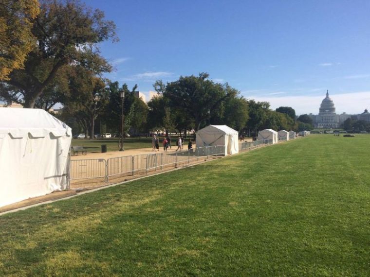 Fifty-eight tents representing all 50 states and eight regions line the National Mall where Christians from all walks of life are coming together to sing, worship, read scripture and pray together during America's Tent of Meeting sponsored by Awaken the Dawn, Washington, D.C. on October 7, 2017.