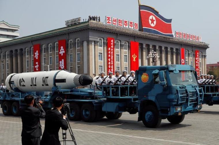 FILE PHOTO: A North Korean navy truck carries the 'Pukkuksong' submarine-launched ballistic missile (SLBM) during a military parade marking the 105th birth anniversary of country's founding father, Kim Il Sung in Pyongyang, April 15, 2017.