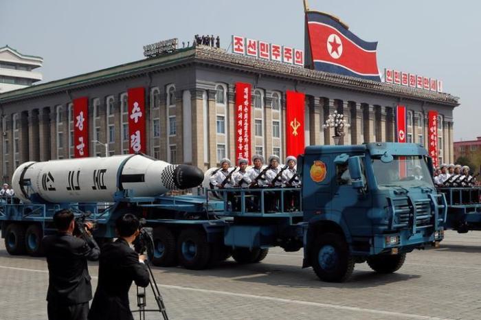 A North Korean navy truck carries the Pukkuksong submarine-launched ballistic missile during a military parade marking the 105th anniversary of country's founding father, Kim Il Sung, in Pyongyang, April 15, 2017.