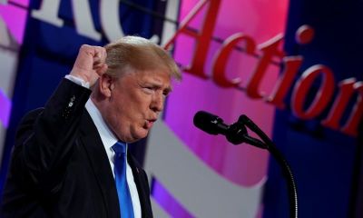 Donald Trump addresses the 2017 Values Voter Summit in Washington, October 13, 2017.