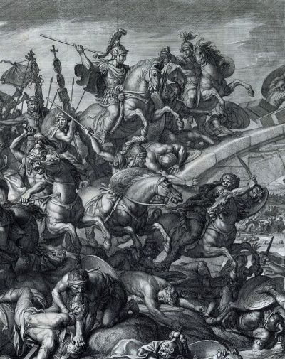 A 17th century artist's rendering of the October 28, 312 battle of Milvian Bridge.