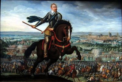 The victory of Swedish King Gustavus Adolphus at the Battle of Breitenfeld, a major engagement of the Thirty Years' War (1618-1648)