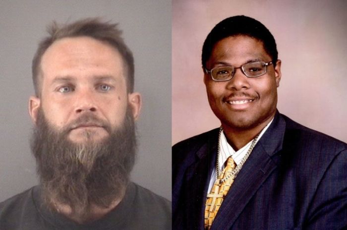 Erik Brandon Randolph, 38 (L), of Pine Shadows Court pleaded guilty to second-degree murder in Forsyth Superior Court for the 2016 death of church usher Steven Curtis Stewart, 32. He was sentenced in Winston-Salem, North Carolina, October 23, 2017.