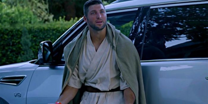 Tim Tebow seen in the Nissan Heisman House ad 'Teboween,' October 2017.