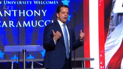 Former White House communications director Anthony Scaramucci, delivering remarks at a Liberty University Convocation on Wednesday, November 1, 2017.