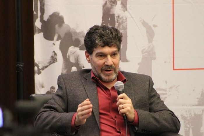 Bret Weinstein, an evolutionary theorist and a former professor of biology at Evergreen State College engages in a discussion on free speech at the New York University School of Law in lower Manhattan on November 2, 2017.