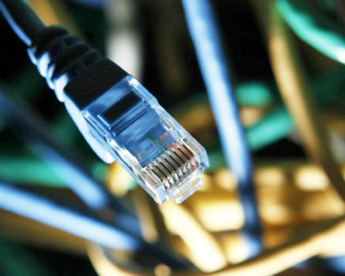 An internet cable is seen at a server room in this picture illustration taken in Warsaw.