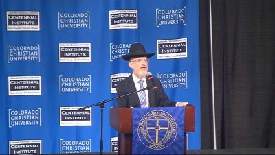 Rabbi Yaankov Menken speaks at a rally held at Colorado Christian University in support of Christian baker Jack Phillips on November 8, 2017.