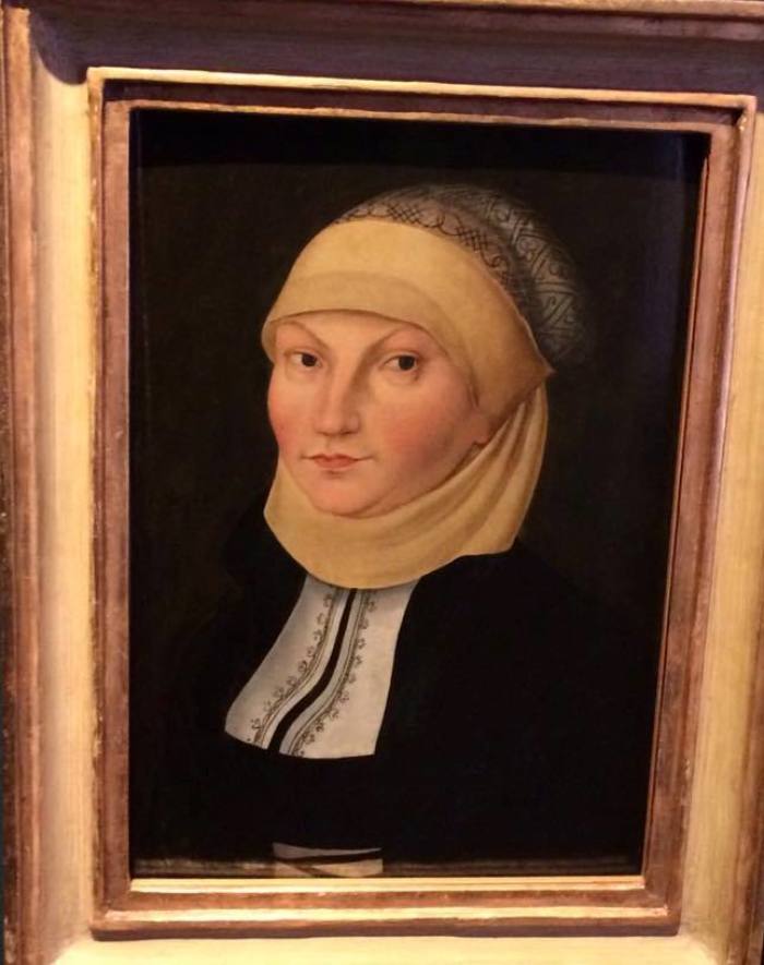 A portrait of Katherine von Bora, wife of Martin Luther, inside the Lutherhaus museum in Wittenberg, Germany.