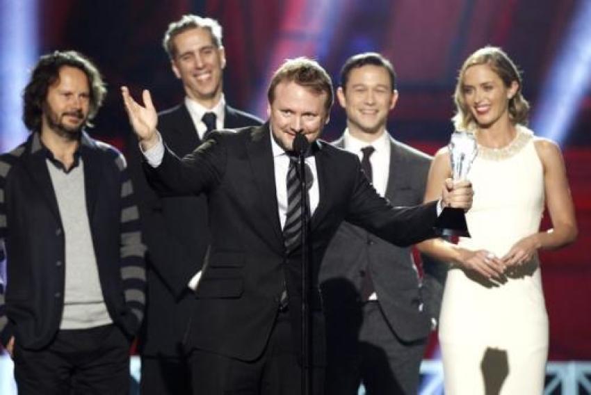 Director Rian Johnson reacts after accepting the award for "Best Sci-Fi Movie" for movie "Looper."