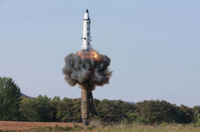 A photo during the luanch testing of the Pukguksong-2 released by North Korea's Korean Central News Agency (KCNA) May 22, 2017.