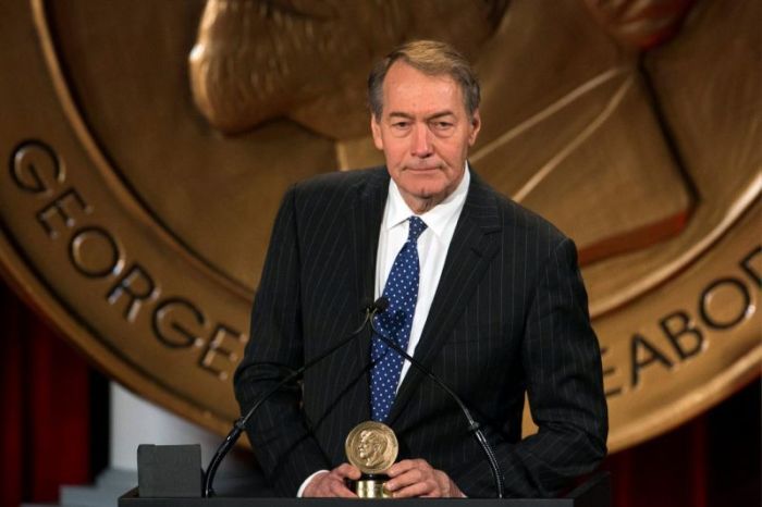 Journalist Charlie Rose speaks after winning a Peabody Award for his work in 'One on One with Assad' in New York, U.S. on May 19, 2014.
