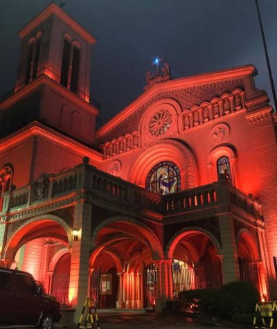 The Immaculate Conception Cathedral of Cubao in the Philippines marks Red Wednesday, Nov. 22, 2017.