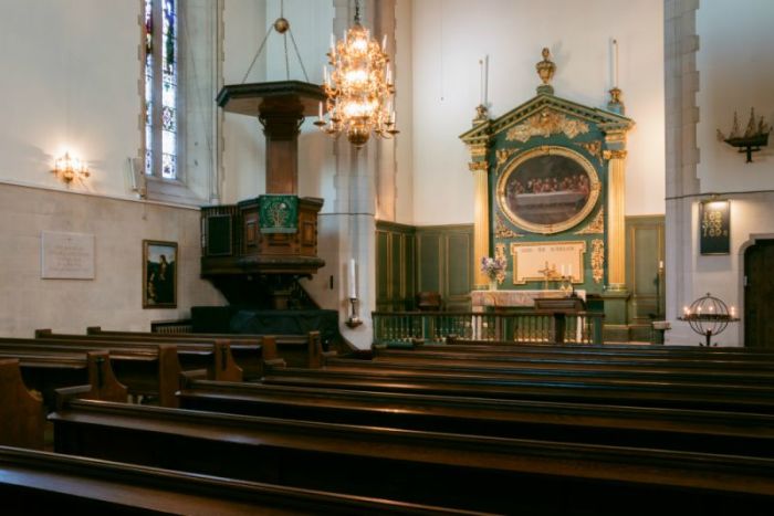The interior of the Swedish Church in London.