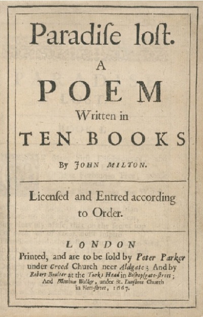 The title page of the John Milton classic 'Paradise Lost.'