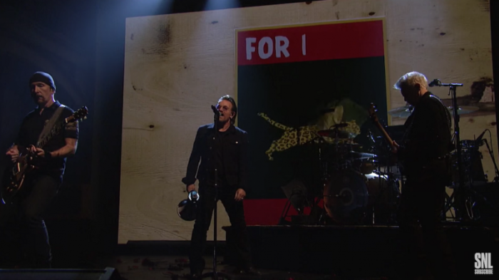 U2 performs 'American Soul' on Saturday Night Live, December 2017.