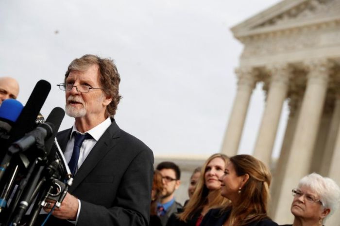 Baker Jack Phillips speaks with the media following oral arguments in the Masterpiece Cakeshop vs. Colorado Civil Rights Commission case at the Supreme Court in Washington, U.S., December 5, 2017.