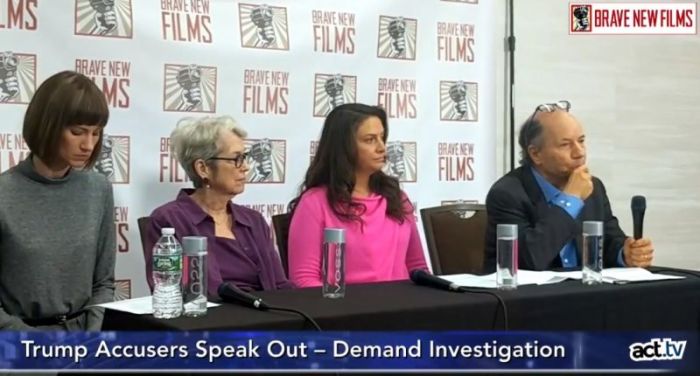 A press conference held Monday, December 11, 2017 by the California-based Brave New Films featuring three of the 16 women who since 2016 have accused President Donald Trump of sexual misconduct.