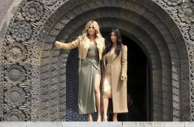 Khloe Kardashian and sister Kim Kardashian West during their visit to Armenia in 2015