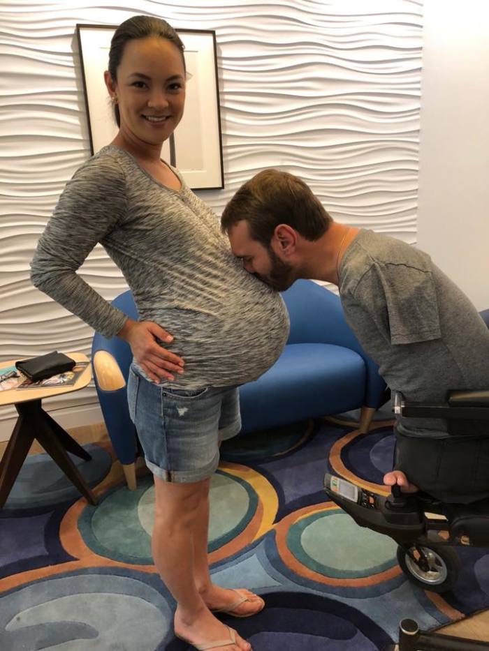 Limbless evangelist and inspirational speaker Nick Vujicic with his wife, Kanae, in a photo posted December 18, 2017.