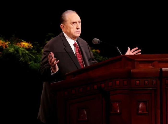 Thomas S. Monson, president of the Church of Jesus Christ of Latter-day Saints, speaks during the church's biannual general conference in Salt Lake City, Utah, U.S. on April 5, 2014.