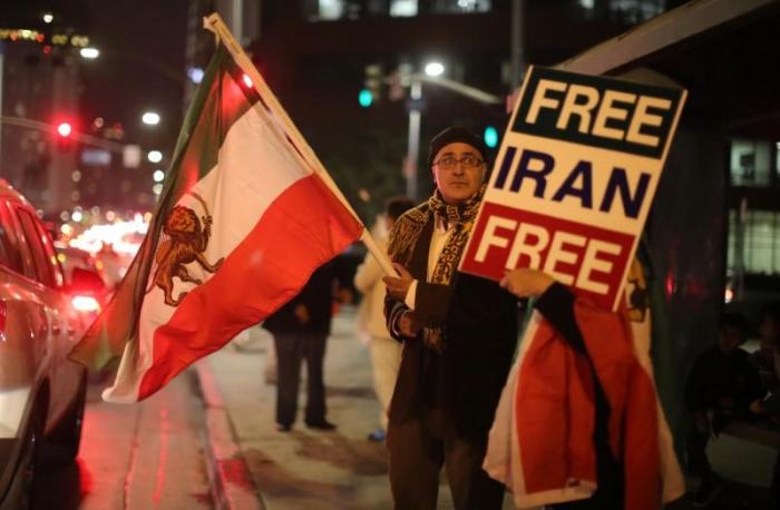 People protest in Los Angeles, California, U.S., in support of anti-government protesters in Iran, January 3, 2018.