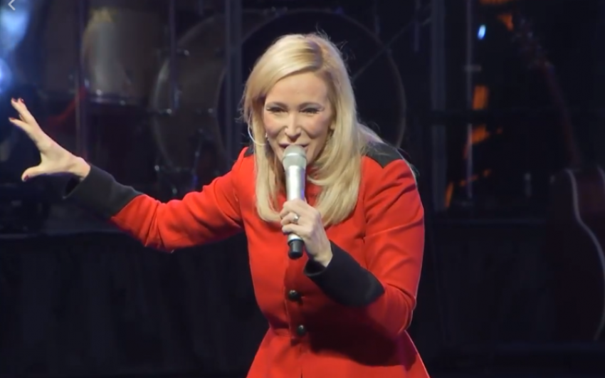 Pastor Paula White seen preaching at New Destiny Christian Center in Apopka, Florida.