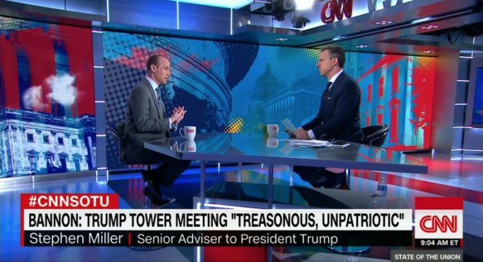 White House adviser Stephen Miller (Left) speaking with CNN host Jake Tapper.