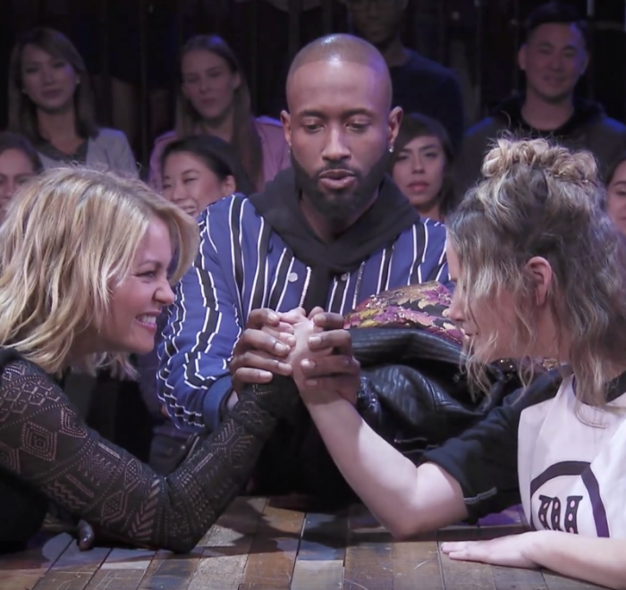 'Fuller House' stars Candace Cameron Bure and Andrea Barber compete in a series of hilarious dares, from performing a rap verse to getting slimed, during a round of trivia about their opponent, January 2018.