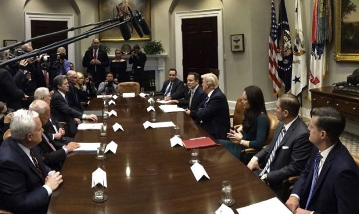 President Donald Trump holds a discussion on prison reform with various activists, state government leaders and administration officials in the Roosevelt Room of the White House in Washington, D.C., on Dec. 11, 2018.