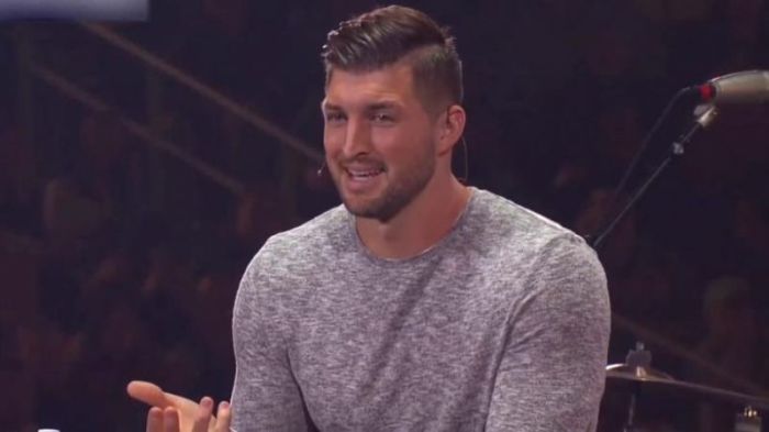 Tim Tebow shares his testimony at Passion Conference 2018 in Atlanta, Georgia, January 2, 2018.