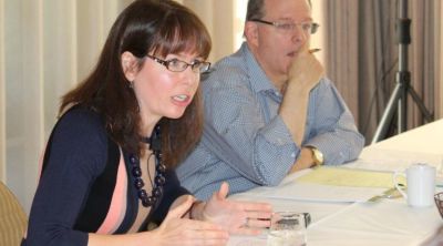 Molly Worthen (Left), professor of history at UNC-Chapel Hill, and Peter Wehner (Right), director of Faith Angle Forum, Miami Beach, Florida, Nov. 6, 2017.