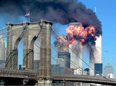 The second tower of the World Trade Center bursts into flames after being hit by a hijacked airplane in New York September 11, 2001.