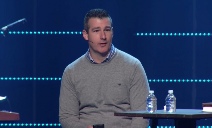Andy Savage, teaching pastor at Highpoint Church in Memphis, Tennessee, speaks to the congregation in January 2018.