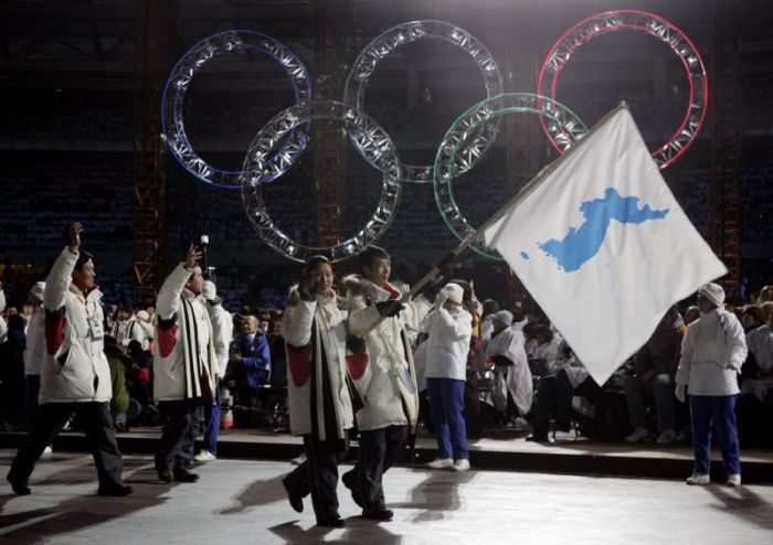 The teams of North and South Korea march into the stadium during the opening ceremony at the Torino 2006 Winter Olympic Games in Turin, Italy.