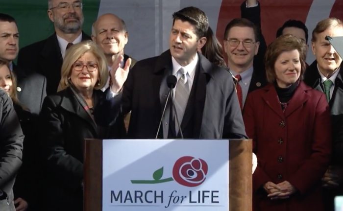 House Speaker Paul Ryan addresses tens of thousands of people at the 45th Annual March for Life in Washington, D.C., Jan. 19, 2018.