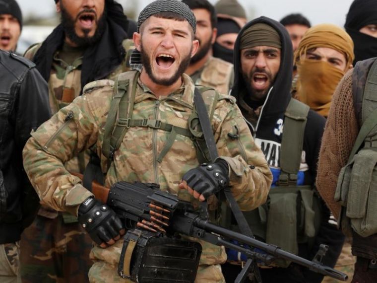 Turkey-backed Free Syrian Army fighters are pictured at a training camp in Azaz, Syria on Jan. 21, 2018.