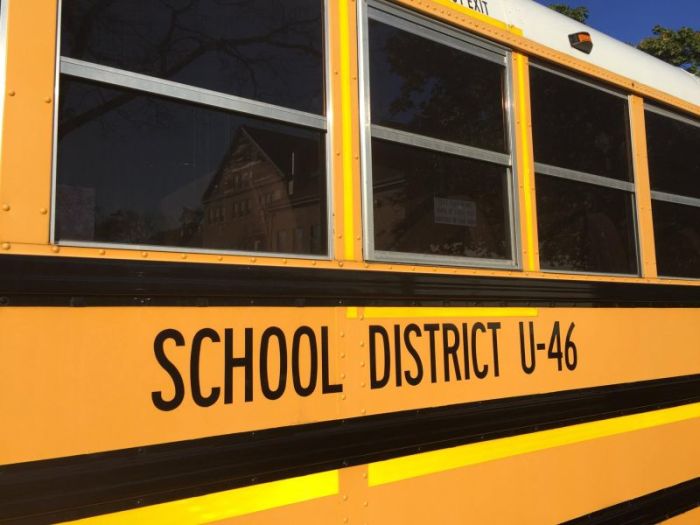 A School District U-46 school bus is parked in Elgin, Illinois, in this undated file photo.