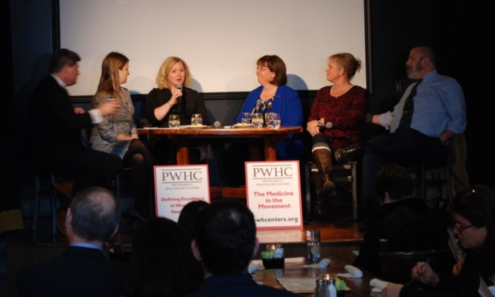 Health care professionals speak on the launch of the Pro Women's Healthcare Center launch at Busboys & Poets in Washington, D.C., on January 18, 2018.