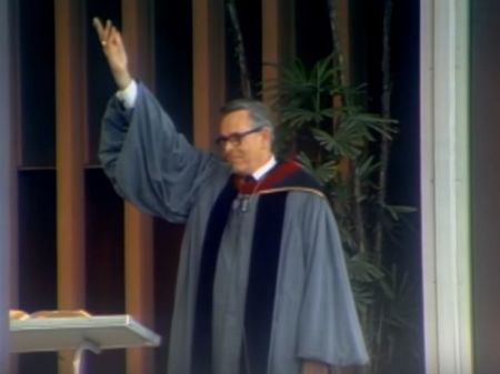 The Rev. Robert H. Schuller in the first episode of his famous "Hour of Power" broadcast, which aired Feb. 1, 1970.