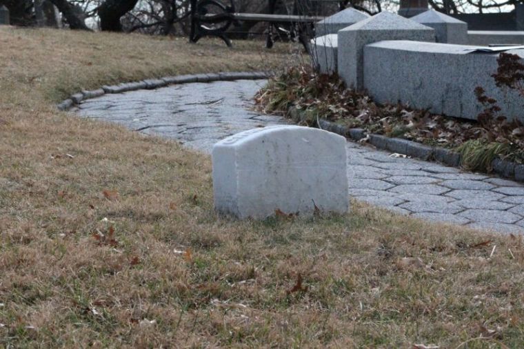 An unmarked headstone in Greenwood Cemetery in Brooklyn, New York, in the plot where Elizabeth Tilton is believed to be buried.