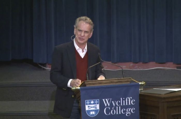 Philosopher and apologists William Lane Craig speaks at Wycliffe College in Toronto, Ontario, Canada on Jan. 26, 2018.