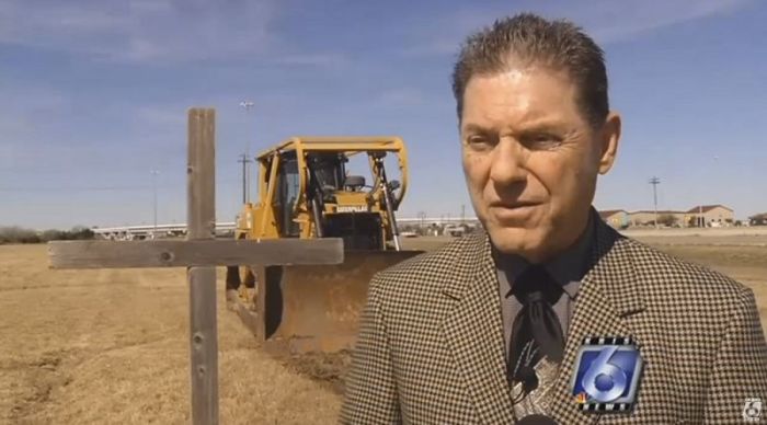 Pastor Rick Milby speaks with a news reporter about the 230-foot cross that will be constructed in Corpus Christi, Texas on Jan. 29, 2018.
